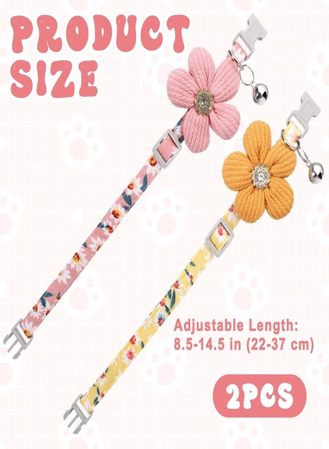 Hpmjz 2Pcs Small Dog Collar with Flower Puppy Collar for Girl Dog Collars for Small Dogs Cute Unique Collars with Bell Distinctive Patterns Adjustable Length (Pink Yellow) - Image 2